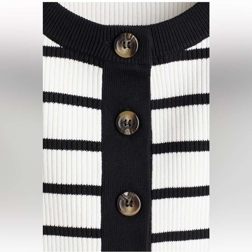 ✨NWT✨ H&M Striped Rib Short-sleeved Cardigan (M) - Picture 4 of 7